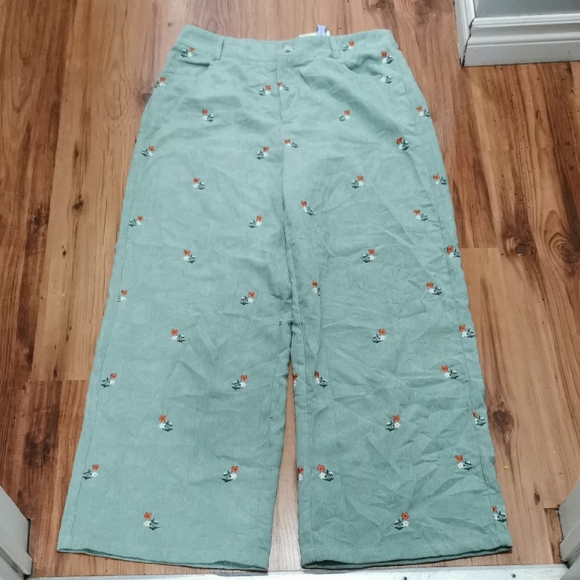 Cider Pants - Cider Sage Green Pants with Floral Embroidery Fairy Cottagecore Comfortable